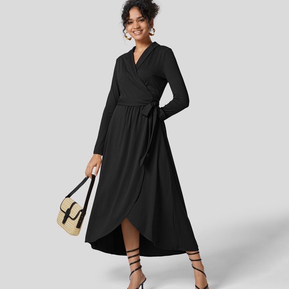 HALARA Dresses & Skirts - Halara maxi high low polyester dress with faux wrap detail